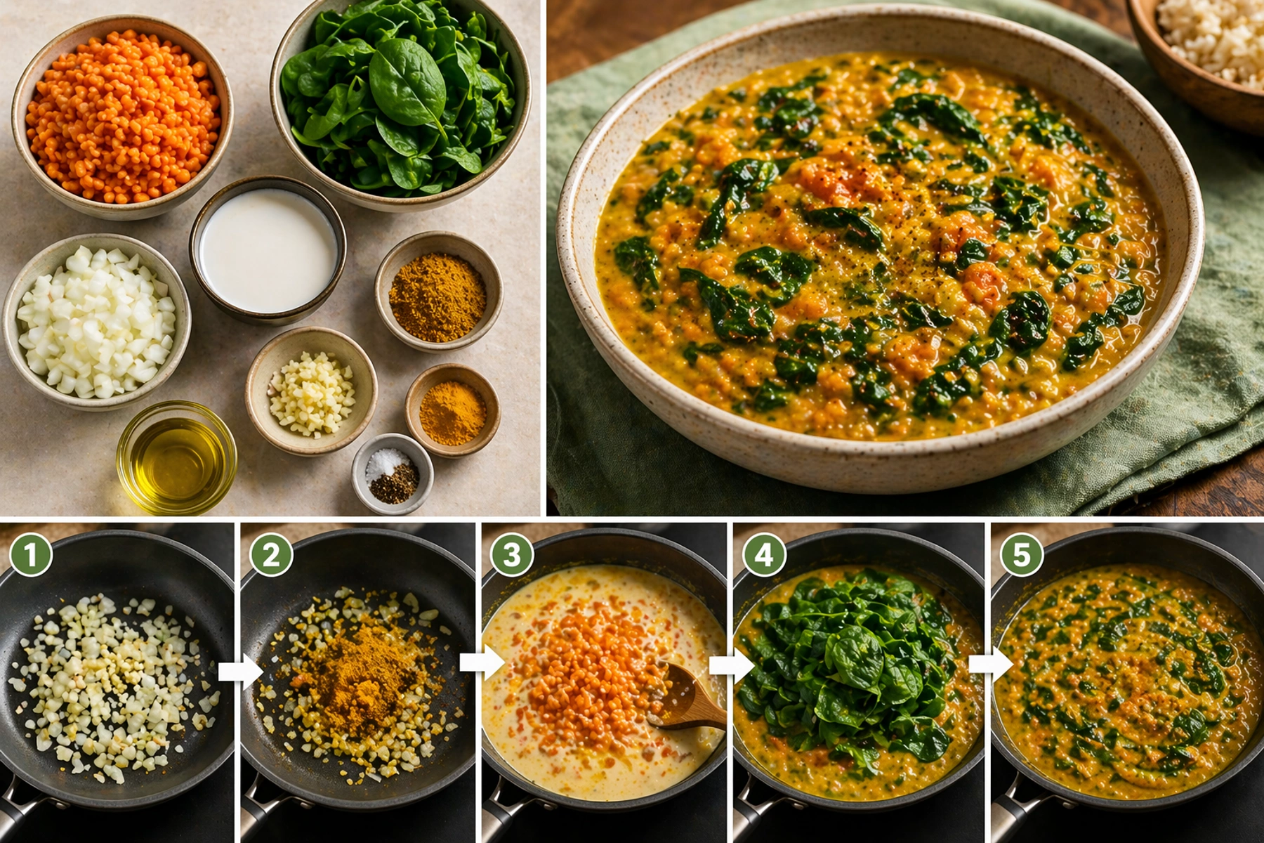Къри с леща и спанак Curry with lentils and spinach