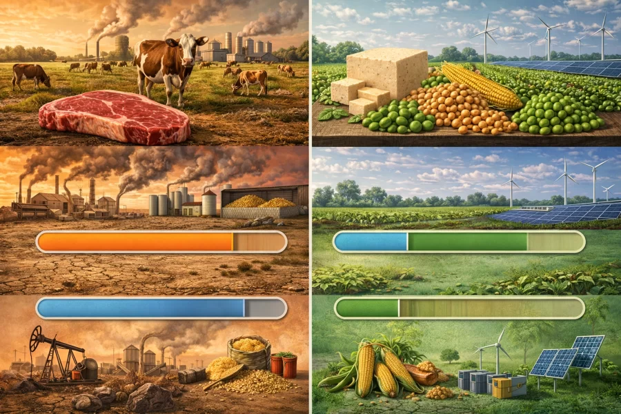 Сравнение на ресурсите за производство на месо и неговите заместители Comparison of resources for the production of meat and its substitutes