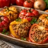 Пълнени чушки с леща Stuffed Peppers with Lentils, Soy Mince, or Mushrooms