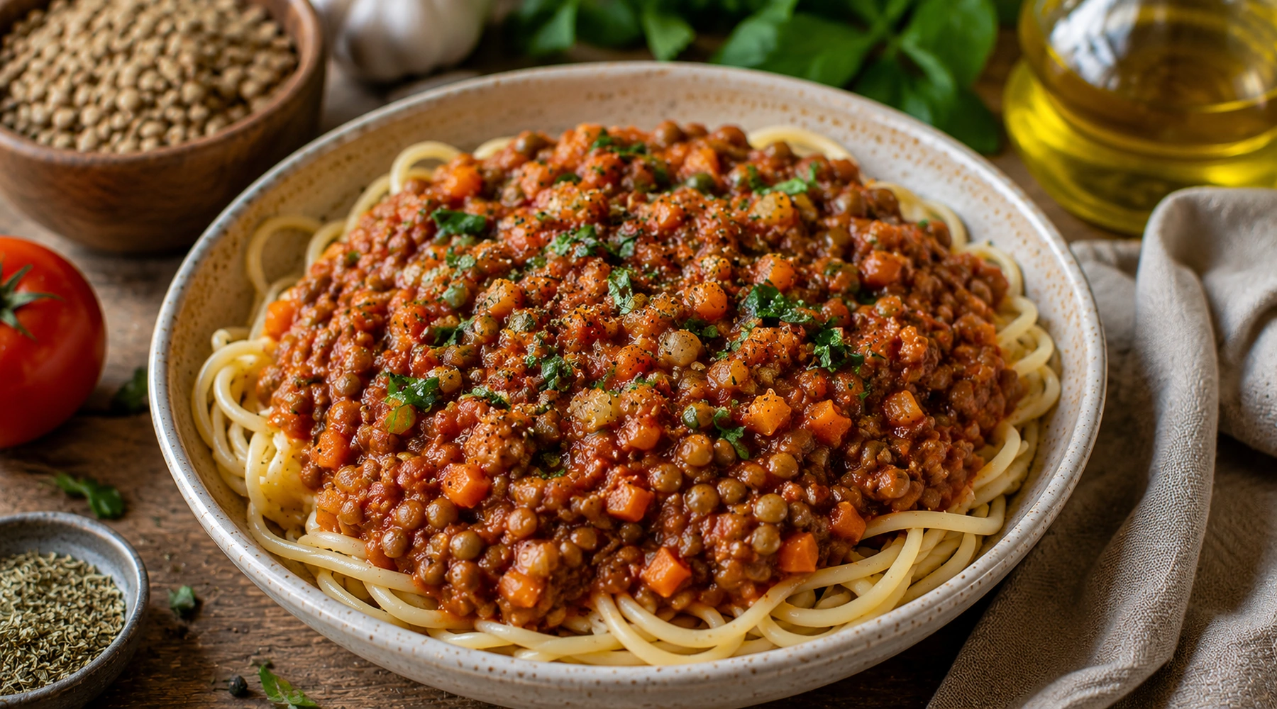 Леща болонезе Lentil Bolognese