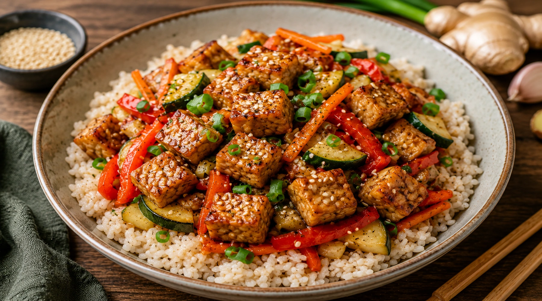 Темпе с ориз и зеленчуци Tempeh with Rice and Vegetables